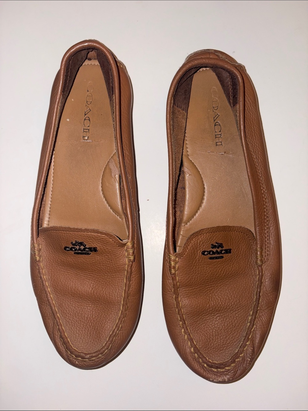 COACH Women's Brown Tan Leather Moccasin Loafers MARY LOCK UP size 10 - Picture 2 of 12